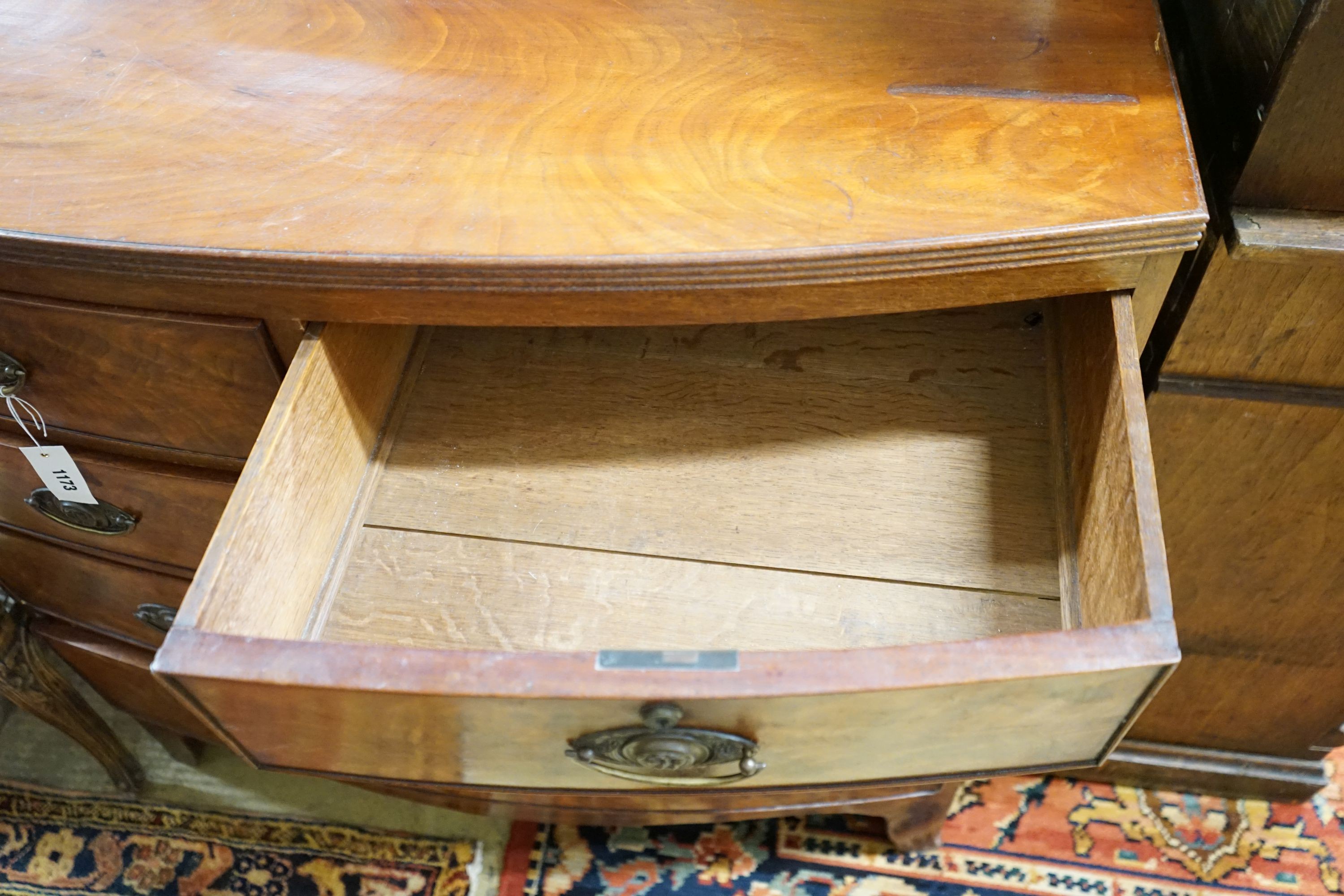 A Regency mahogany bow front chest of drawers, width 106cm, depth 59cm, height 107cm